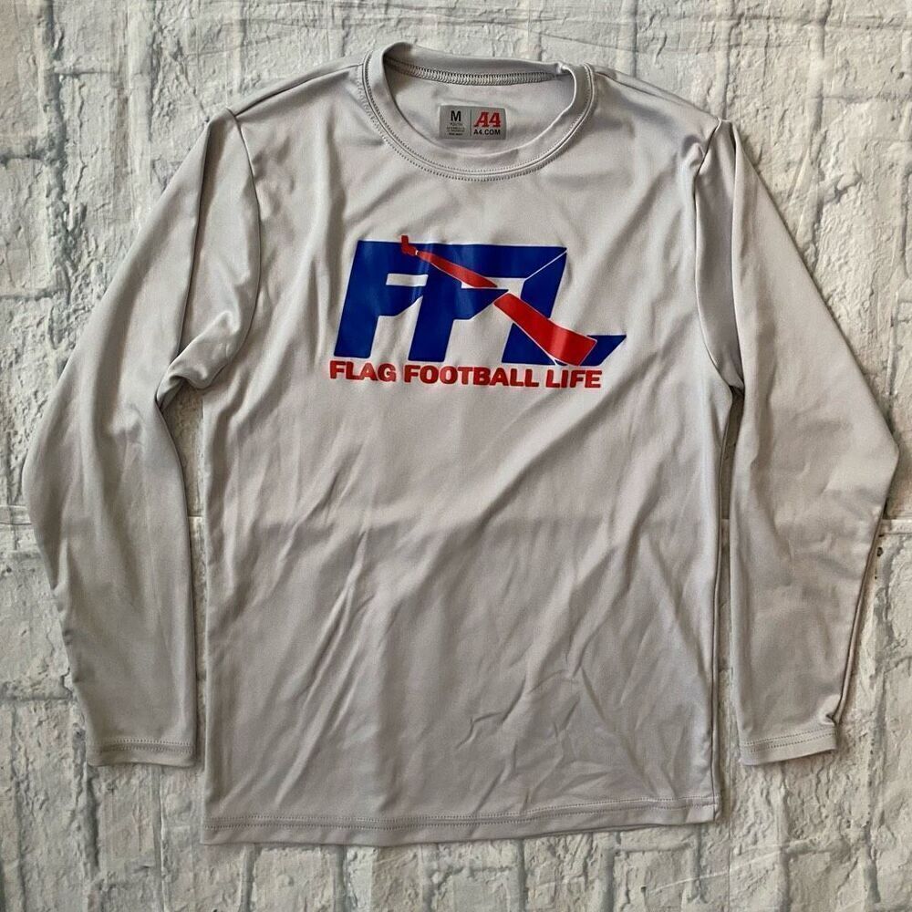 A4 youth boys M Longsleeve Crewneck loose fit athletic flag football shirt
